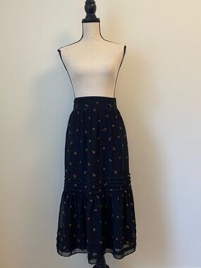 Madewell Women's Black Floral Tiered Maxi Skirt